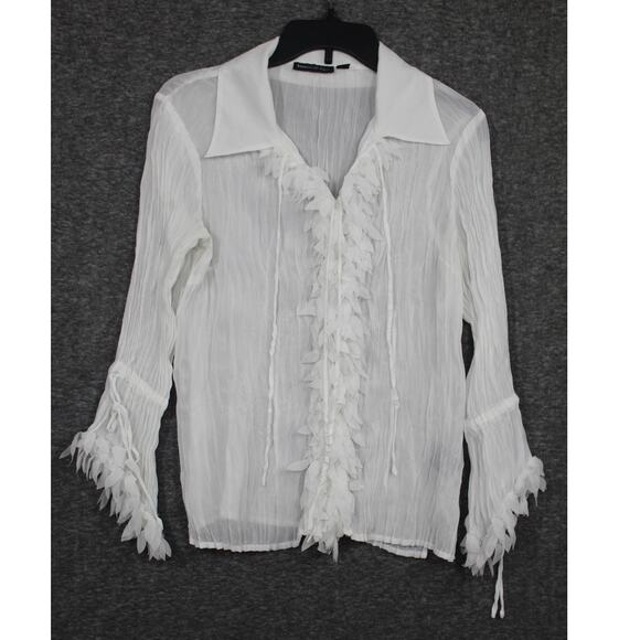 Essential By Milano Crinkle Ruffle White Top size Mediun Gothic - Picture 1 of 5